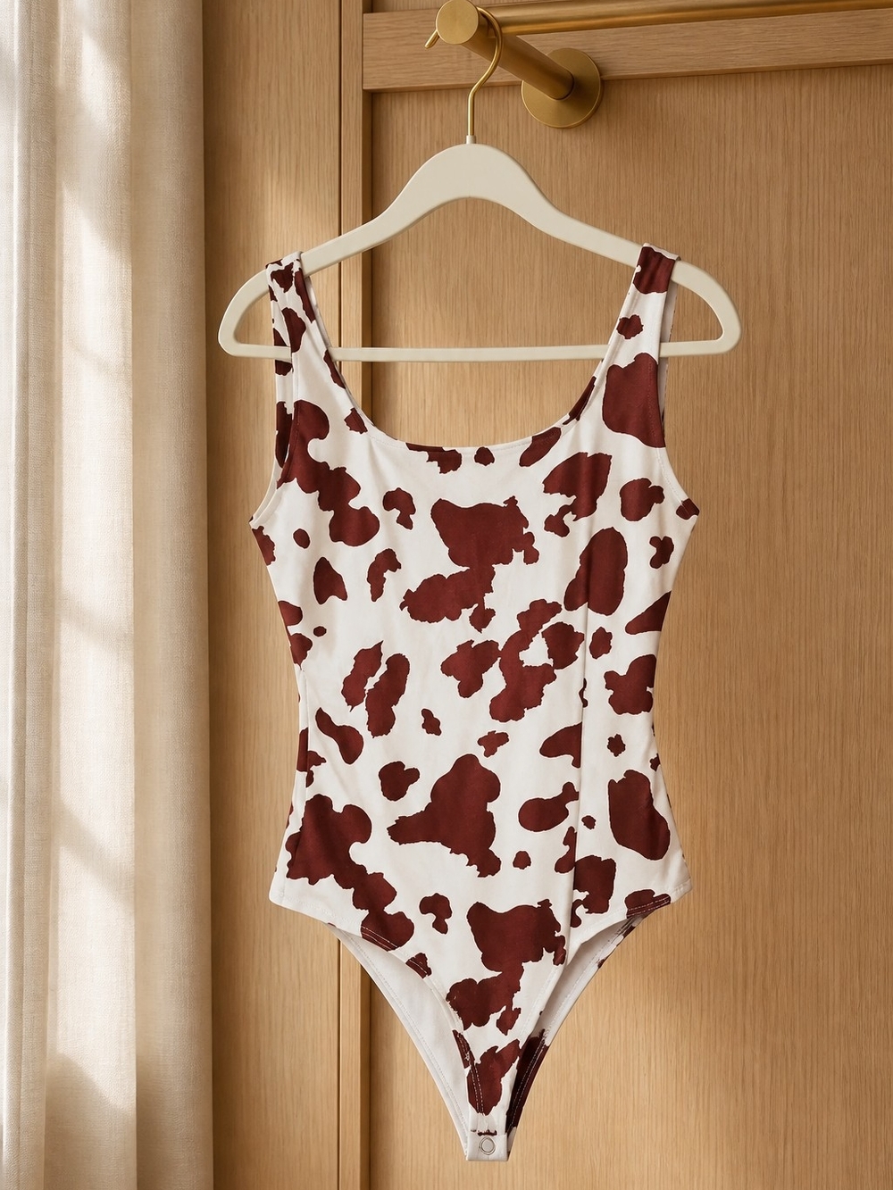 Altar'd State White & Brown Cow Spot Bodysuit - Picture 1 of 5